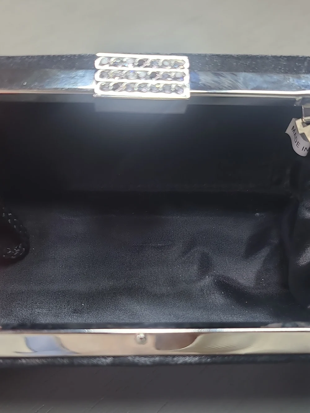 Black Evening Clutch with Silver Chain